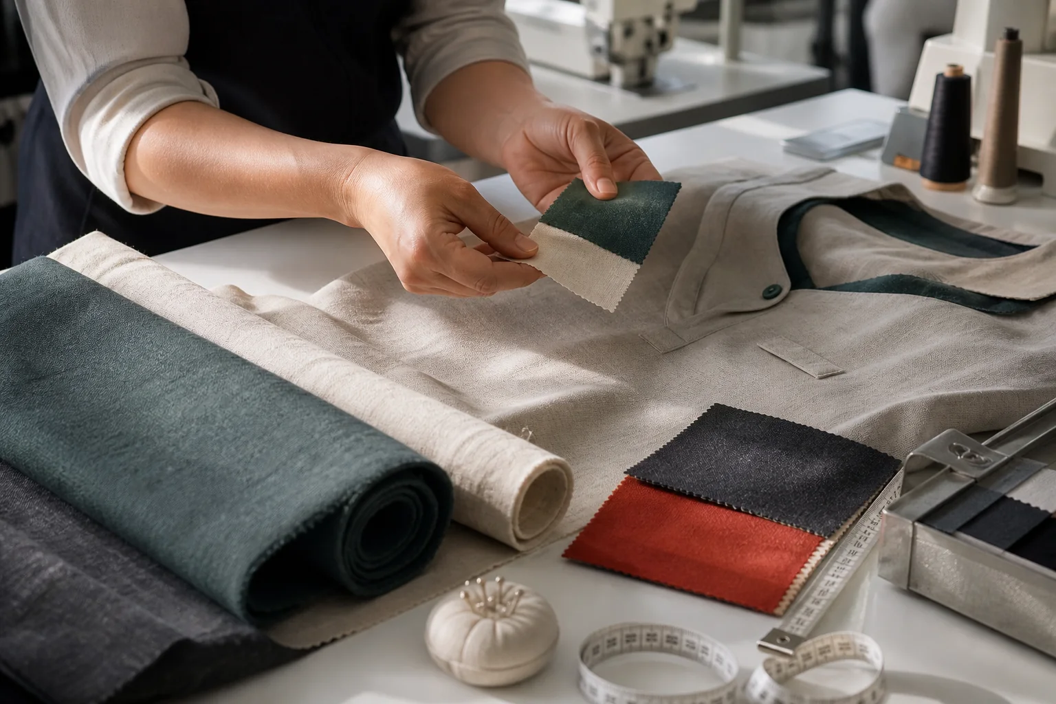 Textile and garment samples under quality review