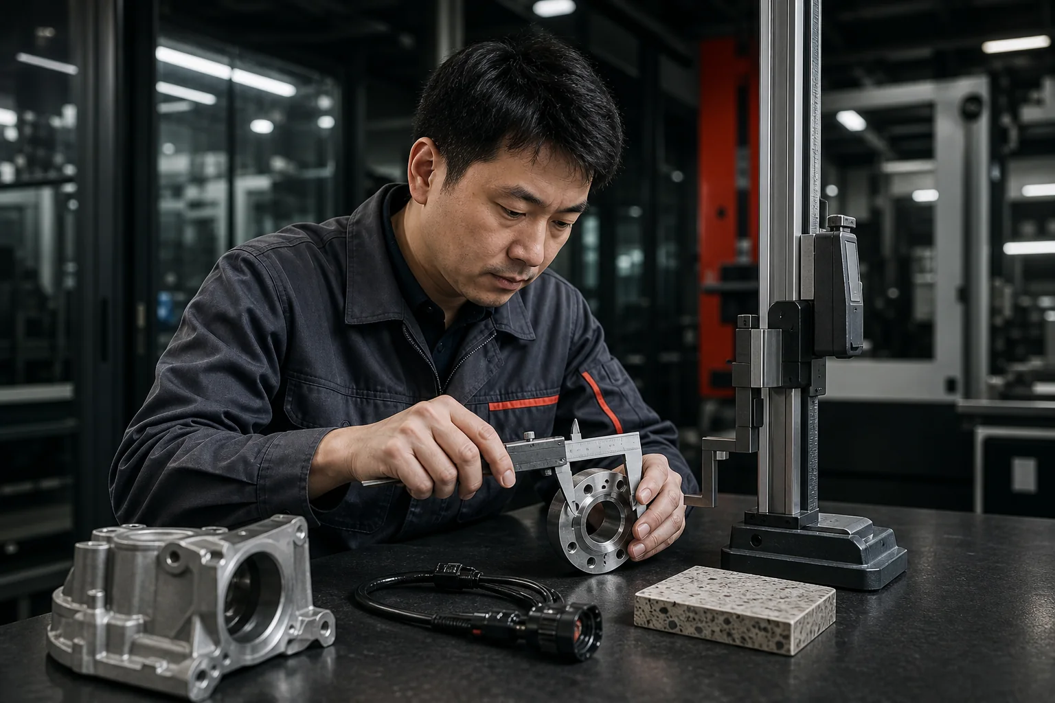 Precision industrial component being measured